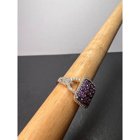 Purple and white CZ rose gold over sterling silver ring size 9 - Picture 7 of 11